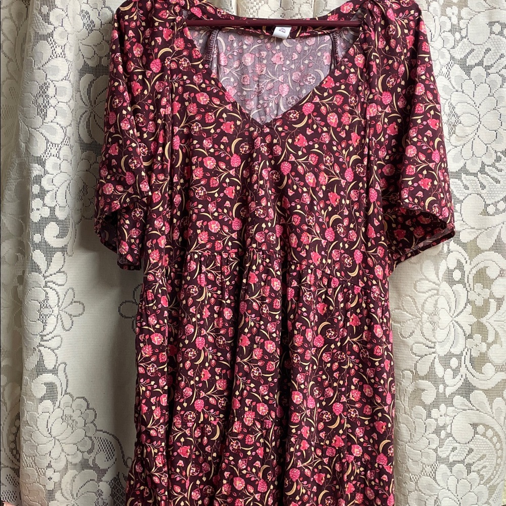 Old Navy Floral Midi Dress - Pink and Burgundy